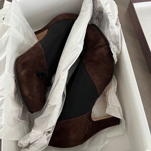 Anyi Lu Chic Brown and Black Suede Heels